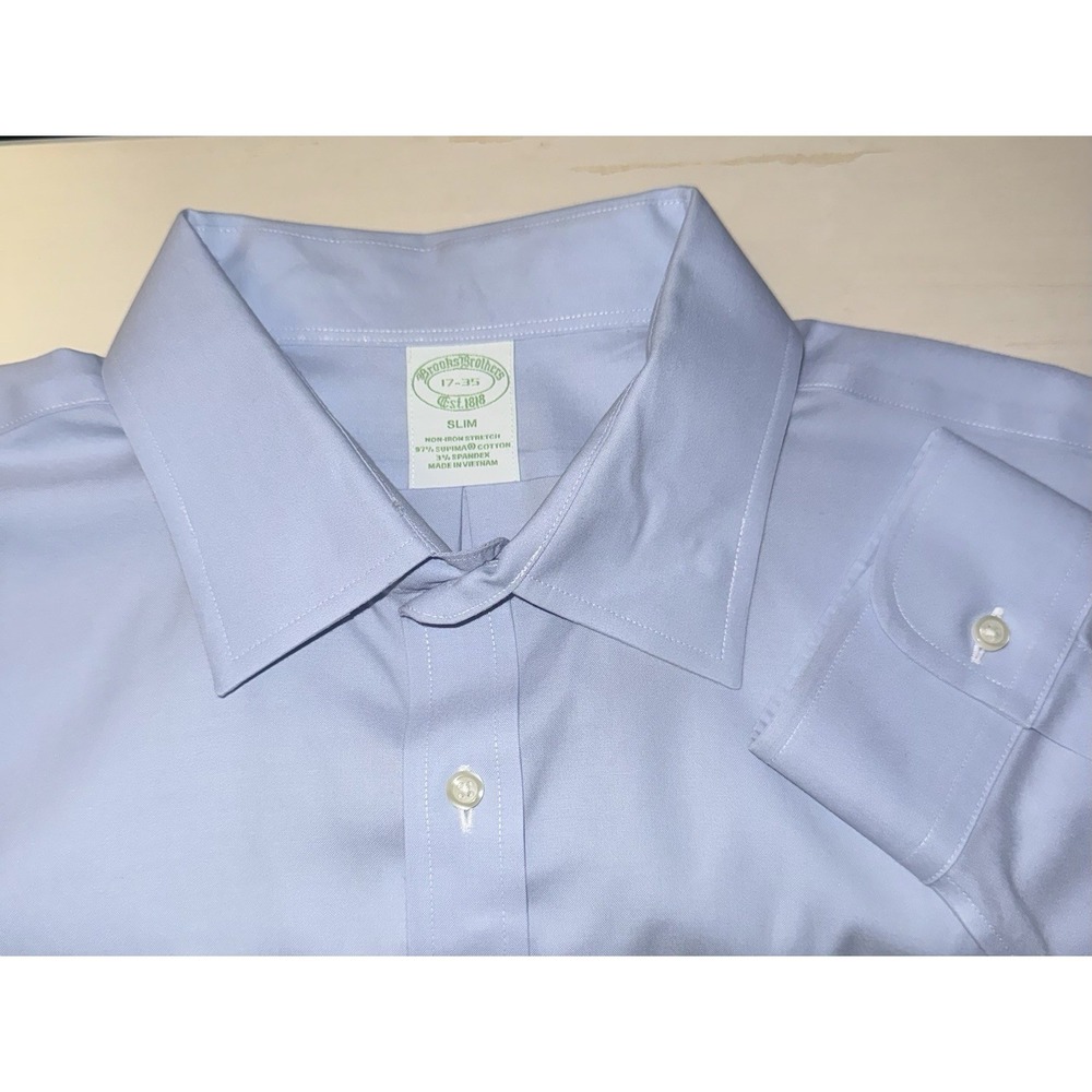Brooks Brothers Slim Fit Mens Blue Button Down Long Slv Shirt Stretch Size 17-35